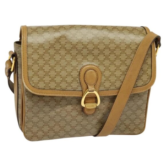 CELINE Macadam Canvas Shoulder Bag PVC Brown Gold - Picture 1 of 15